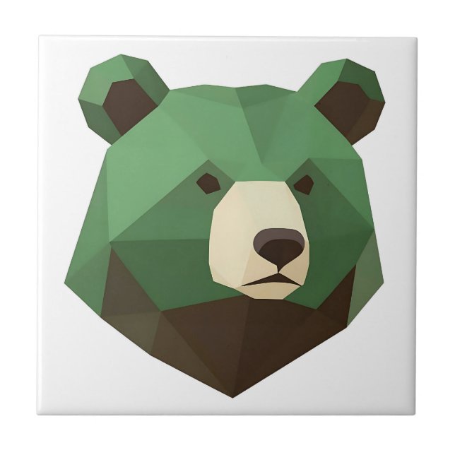 Geometrischer Bärenkopf Low Poly Fliese (Vorderseite)