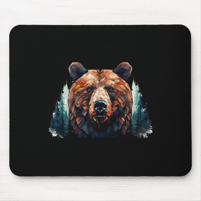 Geometrischer Bärenkopf mit Bergbaumlandschaft B Mousepad (Vorne)