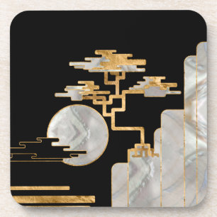 Geometrischer Bonsai und Mond - Mutter der Perle Getränkeuntersetzer