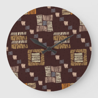 Geometrischer brauner Ethnic-Stamm-Hintergrund Große Wanduhr