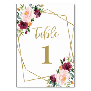 Geometrischer Burgunder-Rosé-Blumen- Brautparty Tischnummer