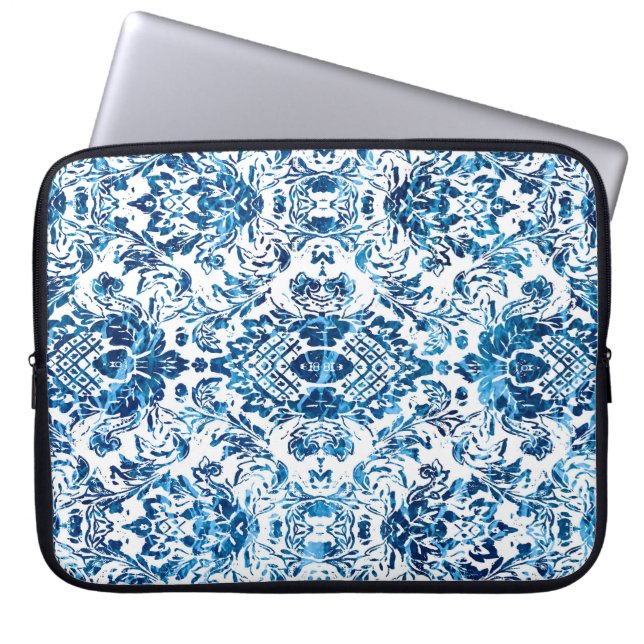 Geometrischer Damast nahtloses Muster mit Grundier Laptopschutzhülle (Vorderseite)