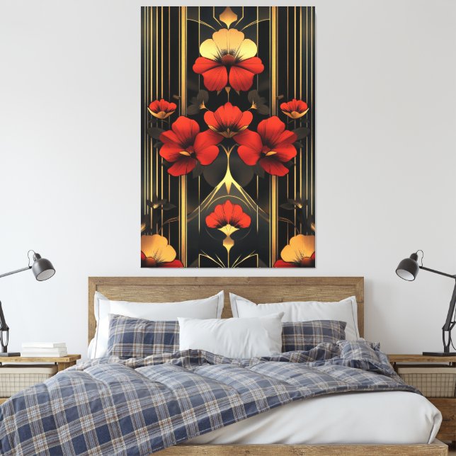 Geometrischer Deko aus Gold und Roter Flora (Insitu (Schlafzimmer))
