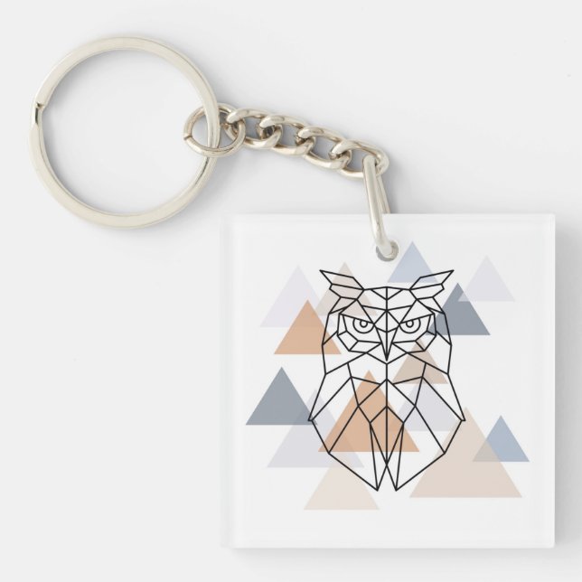 Geometrischer Eulen-Entwurf Schlüsselanhänger (Vorderseite)