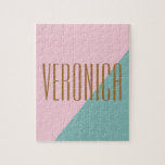 Geometrischer Farbblock Pink Aquamariner Personali<br><div class="desc">Hübsch Modernes Abstrakt geometrisches Farbblock Personalisiert Name Puzzle</div>