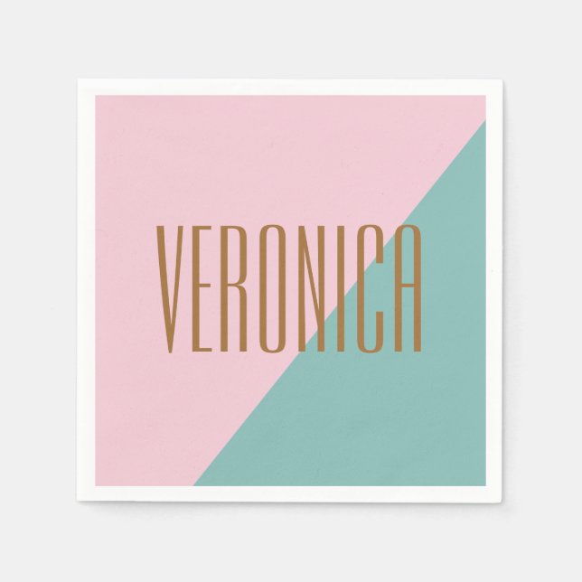Geometrischer Farbblock Pink Aquamariner Personali Serviette (Vorderseite)
