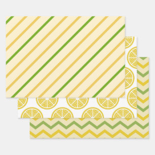Geometrischer, frisch gelber Zitronenstil Geschenkpapier Set