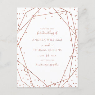 Geometrischer Glitzer für Weißrosen Save the Date Ankündigungspostkarte