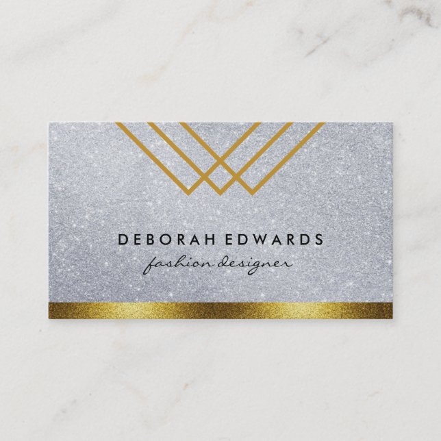 Geometrischer Glitzer mit Golden Glitzer Trimm Visitenkarte (Vorderseite)