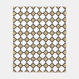 Geometrischer Gold-Glitzer-Schwarz-weiß-Quatrefoli Fleecedecke