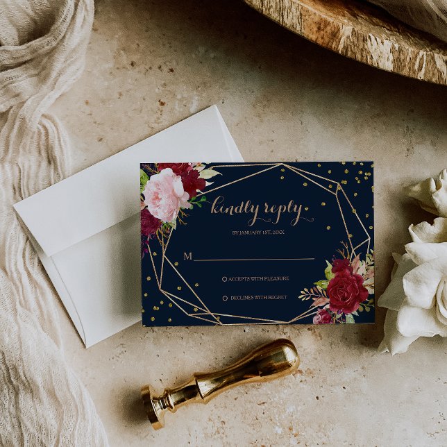 Geometrischer Gold-Glitzer und rote tropische Rsvp (Von Creator hochgeladen)