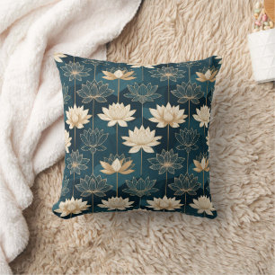 Geometrischer Gold-Lotus auf Türkis Kissen