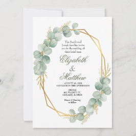 Geometrischer goldener Eukalyptus-Kranz Hochzeit  Einladung