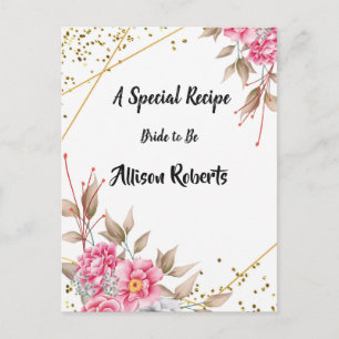 Geometrischer Goldrahmen Rosa Floral Brautparty Postkarte