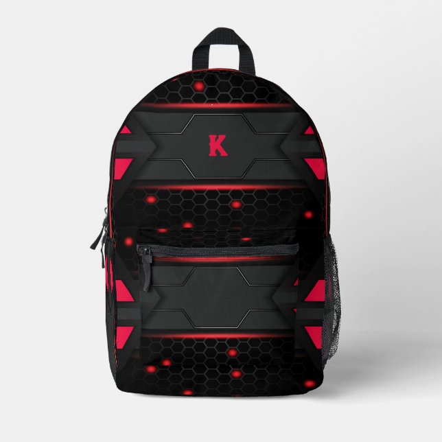 geometrischer Hintergrund für Rot und Grau Bedruckter Rucksack (Vorderseite)