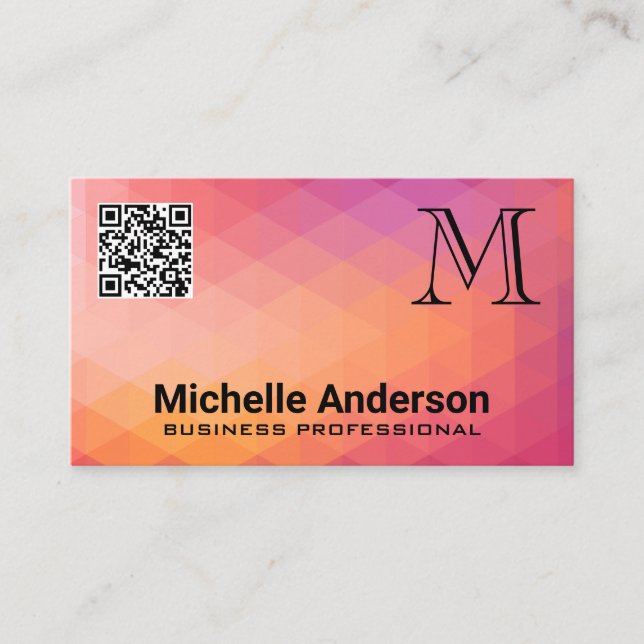 Geometrischer Hintergrund | Monogram QR Code Visitenkarte (Vorderseite)