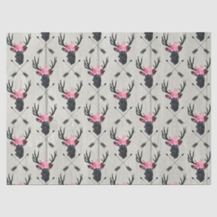 Geometrischer Hirschkopf mit Blume und überkreuzte Seidenpapier