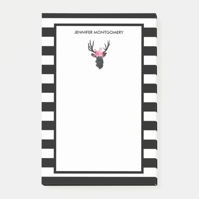 Geometrischer Hirschkopf mit Blumenkrone Post-it Klebezettel (Vorderseite)