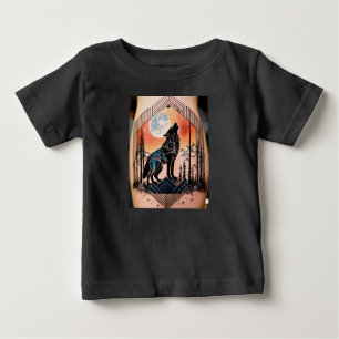 Geometrischer Howling Wolf Tattoo mit nächtlicher Baby T-shirt