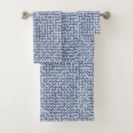 Geometrischer Itajime Shibori blauer Badhandtuch Set