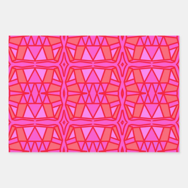 Geometrischer Jeden Anlaß in Hot Pink Geschenkpapier Set (Vorderseite)