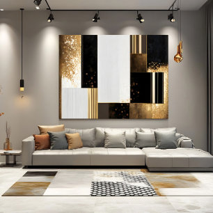 Geometrischer Luxus Gold und Schwarz Leinwanddruck