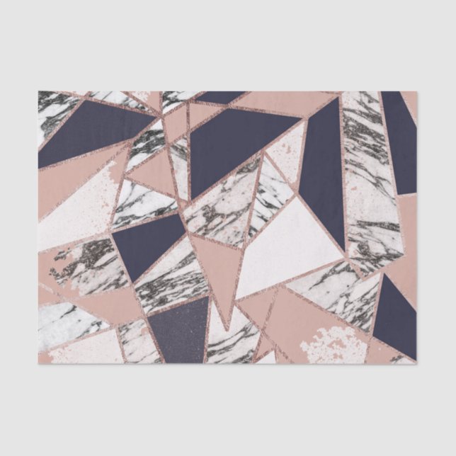 Geometrischer Marine-Blau-Pfirsich-Marmor und Seidenpapier (Vorderseite)