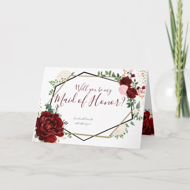Geometrischer Merlot-Blumenwille sind Sie meine… Einladung (Vorderseite)