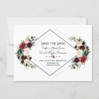 Geometrischer Merlot Navy Blau Floral Save The Dat