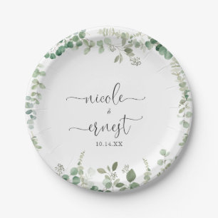 Geometrischer Minimalistischer Eukalyptus Wedding  Pappteller