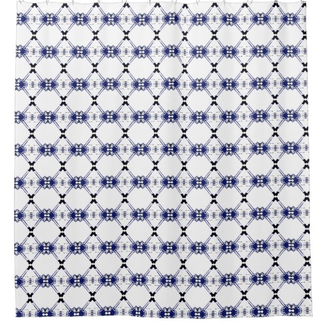 Geometrischer Navy-Schwarz-Weiß-Duschvorhang Duschvorhang (Vorderseite)