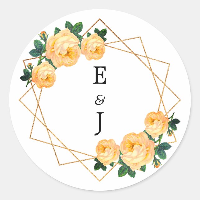 Geometrischer Orange-Blumenzange aus Edelgolden-Gl Runder Aufkleber (Vorderseite)