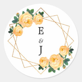 Geometrischer Orange-Blumenzange aus Edelgolden-Gl Runder Aufkleber