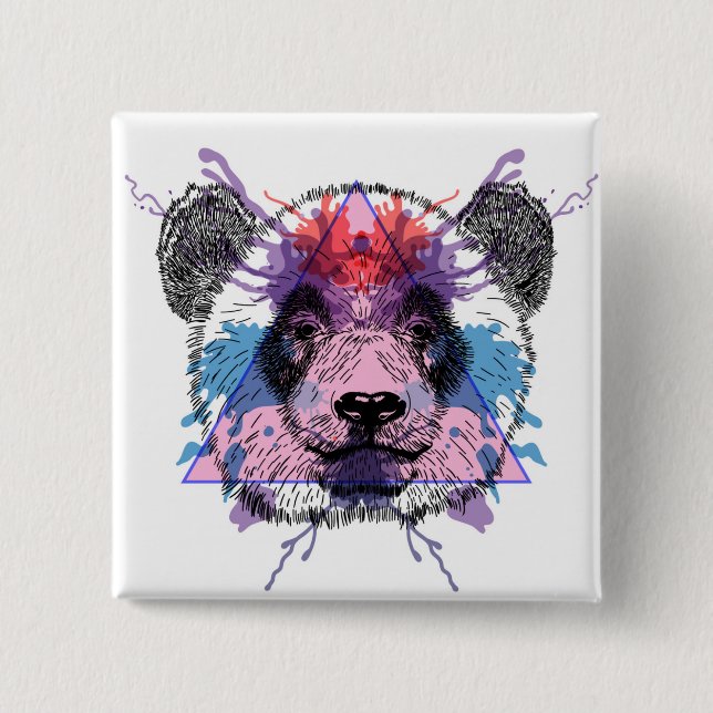 Geometrischer Panda-Bär Button (Vorderseite)
