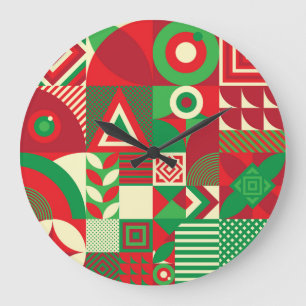 Geometrischer Pop: Farbige Abstrakte Fliesen. Große Wanduhr