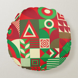 Geometrischer Pop: Farbige Abstrakte Fliesen. Rundes Kissen