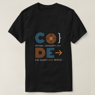 Geometrischer Programmierer-Code Essen Schlaf Wied T-Shirt