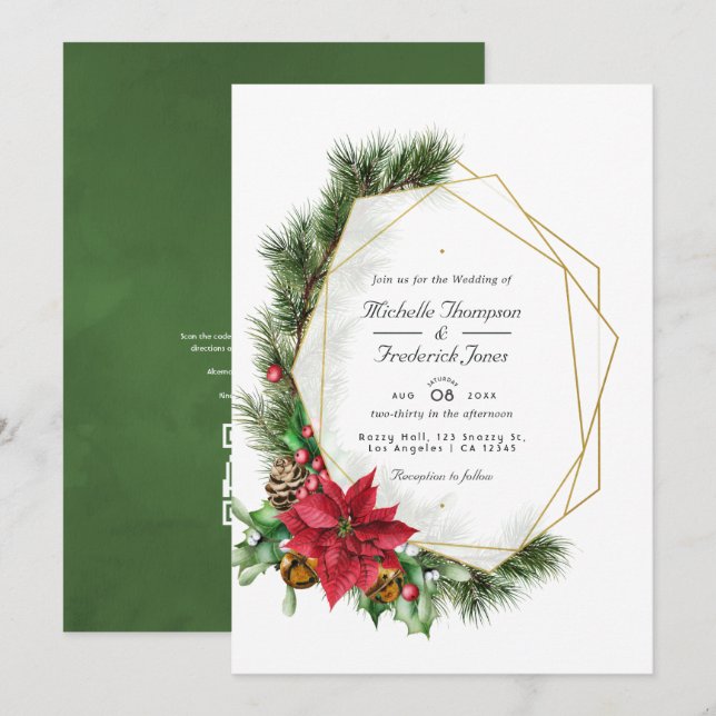 Geometrischer QR-Code-UAWG Hochzeit für Weihnachte Einladung (Vorne/Hinten)