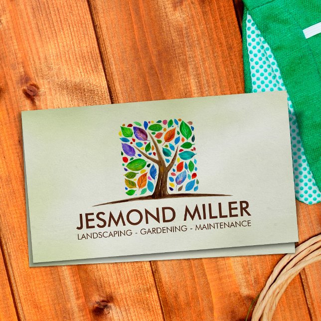 Geometrischer quadratischer Baum Farbige Blätter W Visitenkarte (Von Creator hochgeladen)