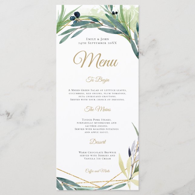 Geometrischer Rahmen für die Hochzeit von Wasserfa Menükarte (Vorderseite)