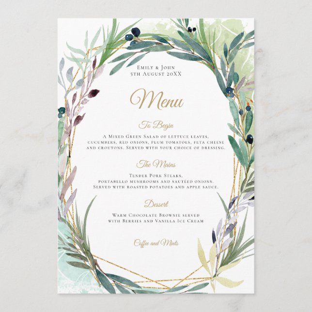 Geometrischer Rahmen für die Hochzeit von Wasserfa Menükarte (Vorderseite)