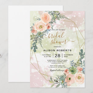 Geometrischer Rahmen für Peach und Green Gold Einladung