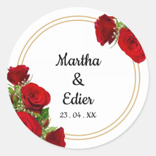 Geometrischer Rahmen Rote Rose Spanische Hochzeit Runder Aufkleber