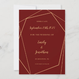 Geometrischer Rahmen Script Burgundy Gold Wedding  Save The Date