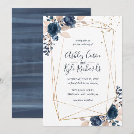 Geometrischer Rahmen und Blume in Marine, Gold, Ro Einladung