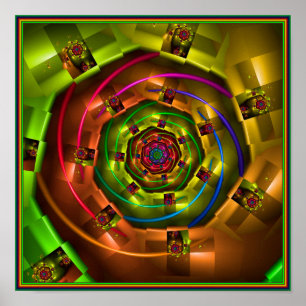 Geometrischer Regenbogen-Fraktal Poster