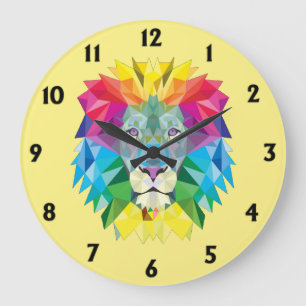 Geometrischer Regenbogen Löwenkopf mit schwarzen Z Große Wanduhr