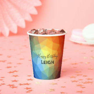 Geometrischer Regenbogen-Monogramm-Name Pappbecher