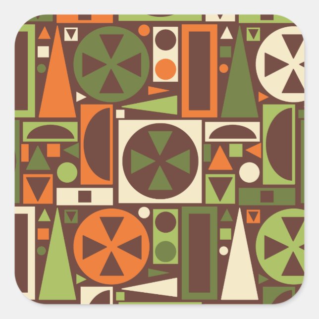 Geometrischer Retro-50er Mitte des Jahrhunderts Mo Quadratischer Aufkleber (Vorderseite)