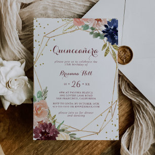 Geometrischer Rustikaler Glitzer Quinceañera Einladung